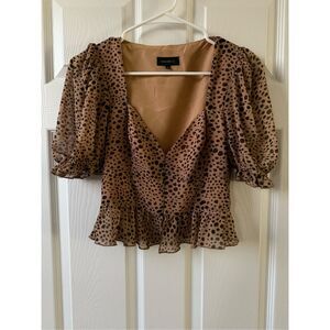 MAJORELLE Brown Polka Dot Blouse